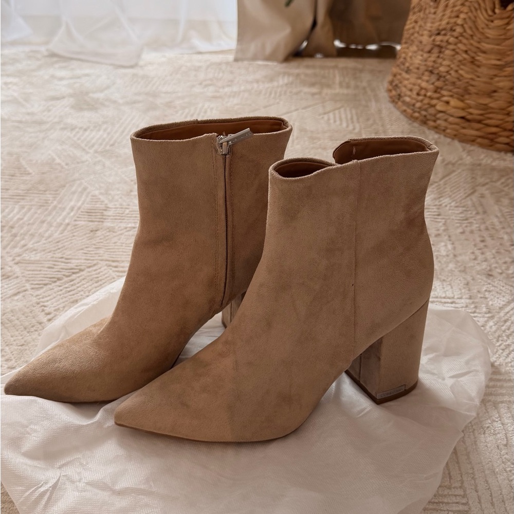 Calvin Klein Tan Suede Ankle Booties